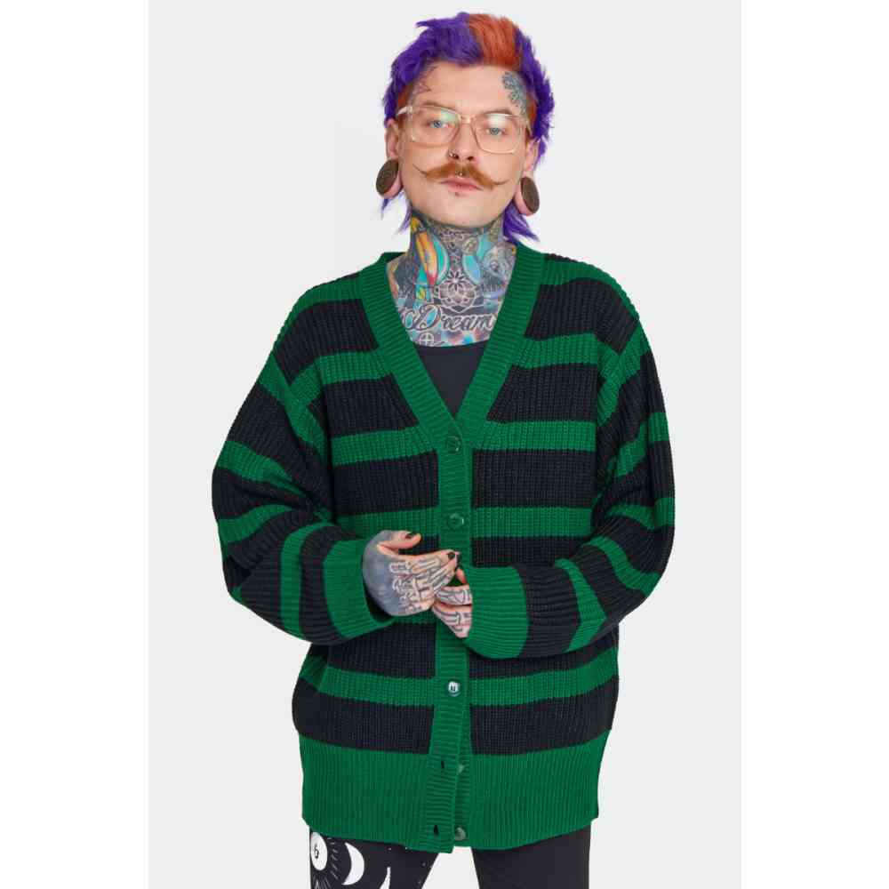 Jawbreaker - Green Striped Oversized Lange cardigan - Groen